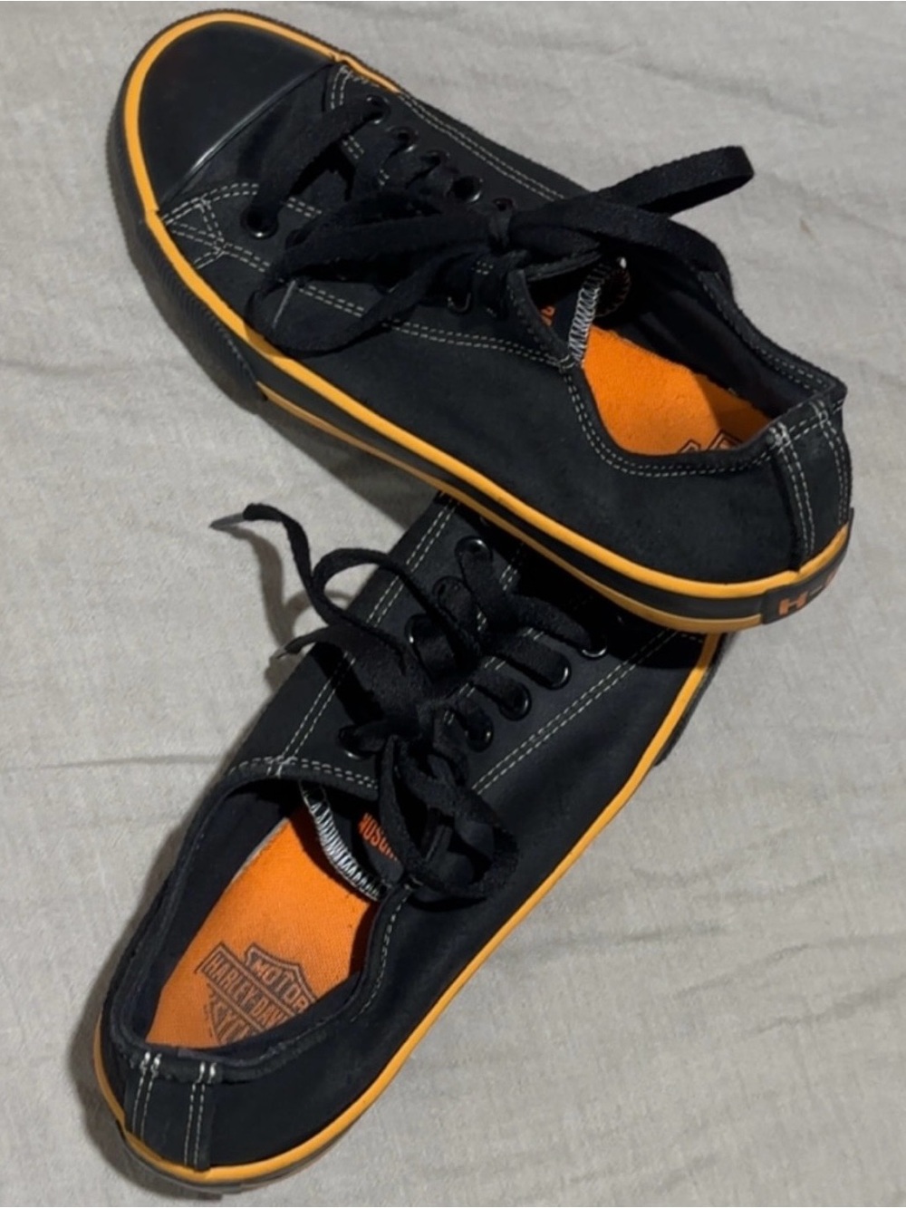 Harley-Davidson Black and Orange Low-Top Lace-Up Sneakers